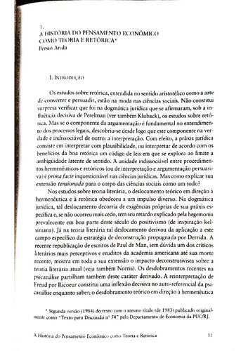 Historia do Pensamento Econômico como Teoria e Retórica