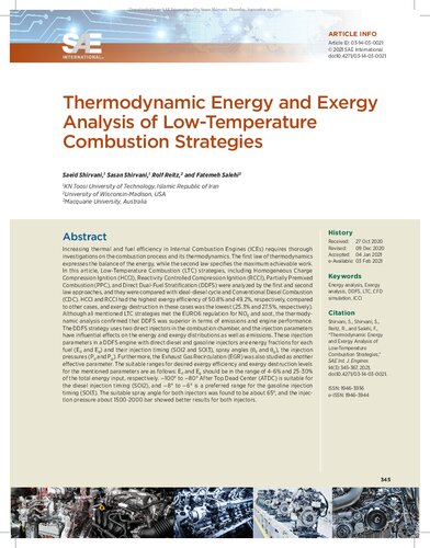 Thermodynamic energy and exergy analysis of low-temperature combustion strategies