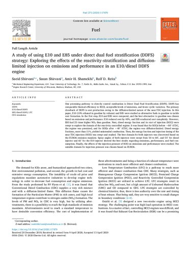 A study of using E10 and E85 under direct dual fuel stratification (DDFS) strategy: Exploring the effects of the reactivity-stratification and diffusion-limited injection on emissions and performance in an E10/diesel DDFS engine