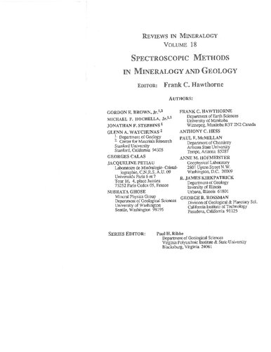 Spectroscopic Methods in Mineralogy and Geology