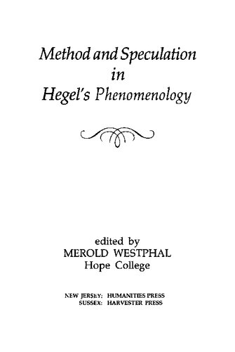 Method and speculation in Hegel's Phenomenology