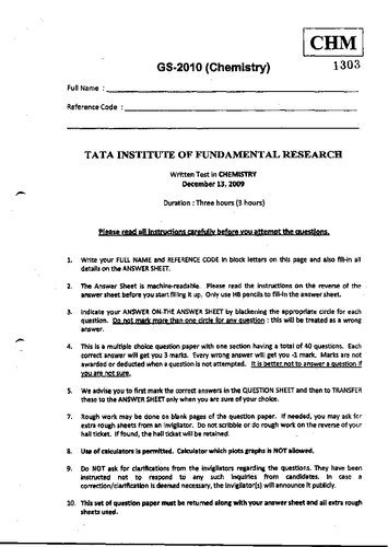 TIFR Previous Year QP Chemistry