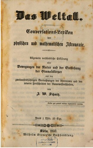 Das Weltall. Konversations-Lexikon der physischen und mathematischen Astronome