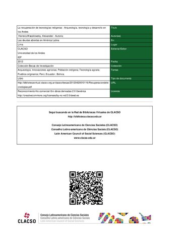 La recuperación de tecnologías indígenas : arqueología, tecnología y desarrollo en los Andes