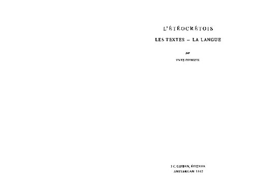 L'étéocrétois: les textes, la langue