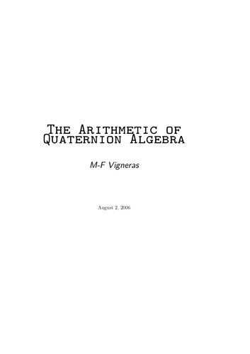 The Arithmetic of Quaternion Algebra