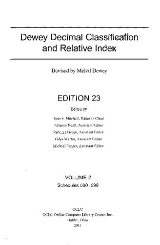 Dewey Decimal Classification and Relative Index, Volume 2: Schedules 000-599