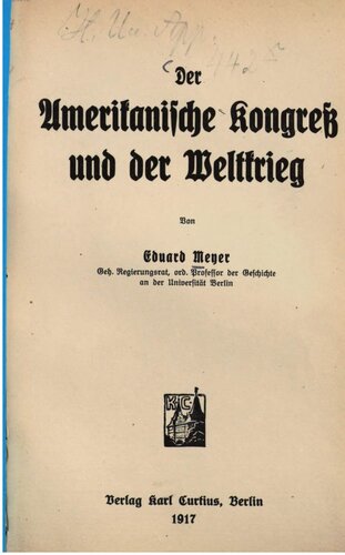 Der Amerikanische Kongreß und der Weltkrieg