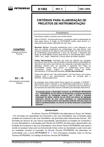 CRITÉRIOS PARA ELABORAÇÃO DE PROJETOS DE INSTRUMENTAÇÃO N-1882