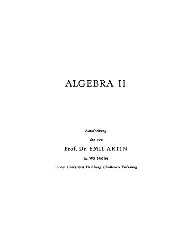 Algebra II: Ausarbeitung der im WS 1961/62 an der Universität Hamburg gehaltenen Vorlesung