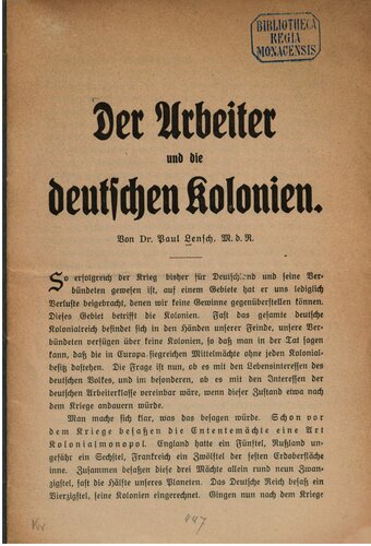 Der Arbeiter und die deutschen Kolonien