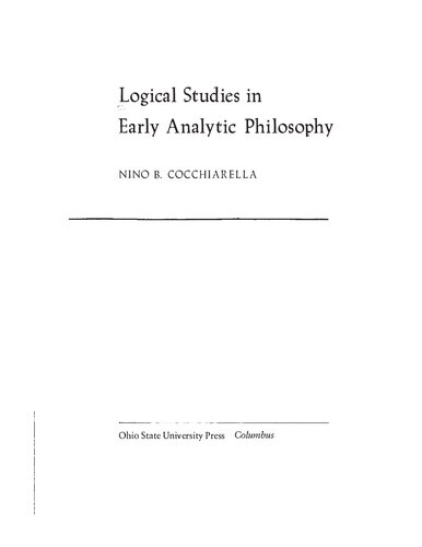 Logical Studies in Early Analytic Philosophy