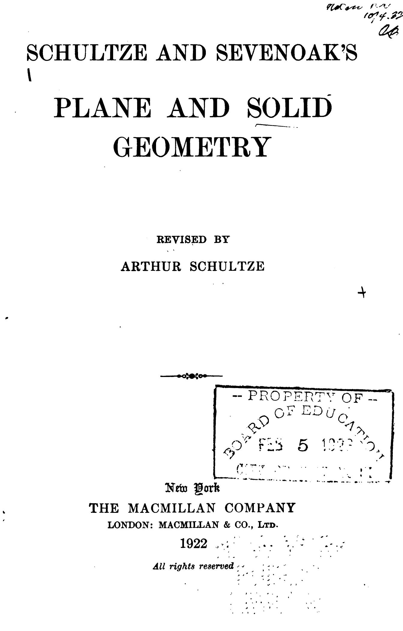 Schultze and Sevenoak's Plane and Solid Geometry