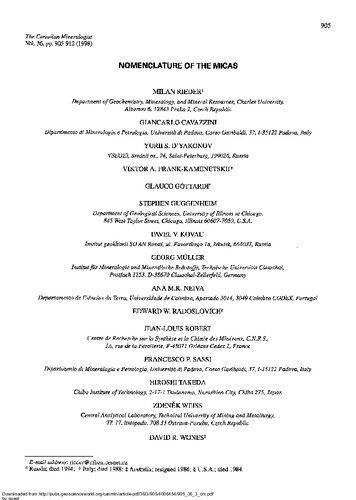 The Canadian Mineralogist 
Nomenclature of the micas