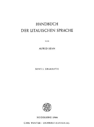 Handbuch der litauischen Sprache. Bd. 1: Grammatik