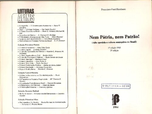 Nem pátria, nem patrão - Vida operária e cultura anarquista no Brasil