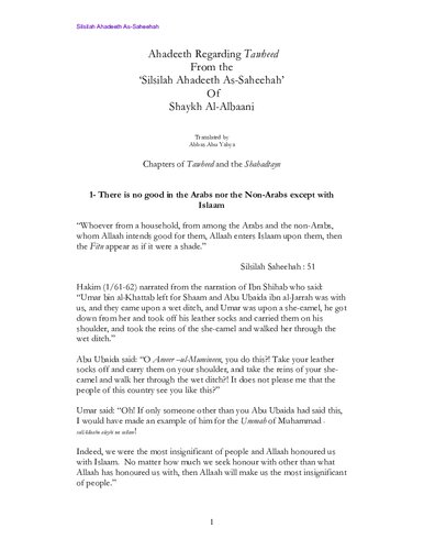 Ahadeeth Regarding Tawheed from the Silsilah Ahadeeth as-Saheehah of Shaykh al-Albani