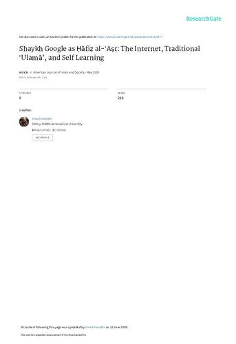 Shaykh Googlr as Hafiz al-‘Asr: The Internet, Traditional’Ulama and Self Learning