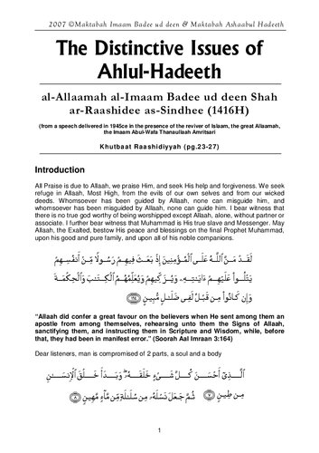 The Distinctive Issues of Ahlul-Hadeeth