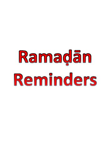 Ramadan Reminders