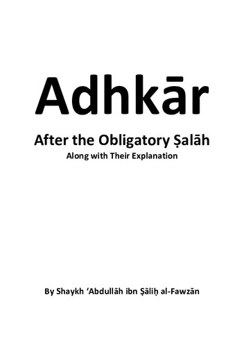 Adhkar After the Obligatory Salāh along with Their Explanation