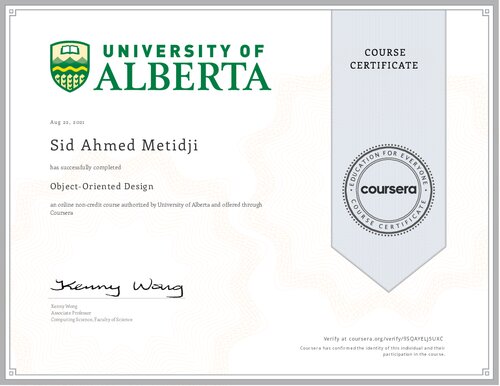 Metidji Sid Ahmed object oriented certificate