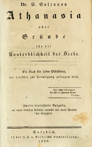 Athanasia. Oder Gründe für die Unsterberlichkeit der Seele