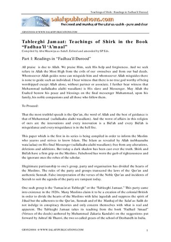 Tableeghi Jamaat Teachings of Shirk