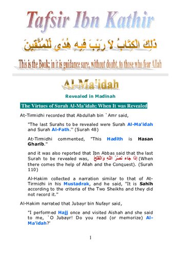 Tafsir Ibn Kathir - Surah al-Ma’idah