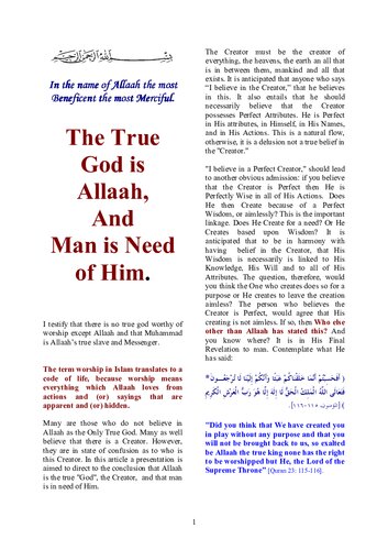 The True God is Allaah & Man Is In Need of Him