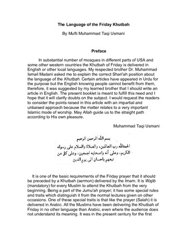 The Language Of Friday Khutbah