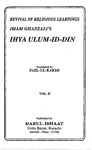 Revival of Religious Learnings : Imam Ghazzali's Ihya Ulum-id-Din vol2