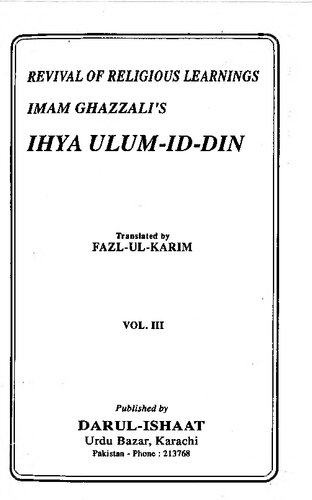 Revival of Religious Learnings : Imam Ghazzali's Ihya Ulum-id-Din vol3