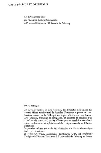 Critique textuelle de l'Ancien Testament : rapport final du Comite pour l'analyse textuelle de l'Ancien Testament Hebreu Institute par l'Alliance Biblique Universelle ; etabli en cooperation avec Alexandre R. Hulst ... [et al.].