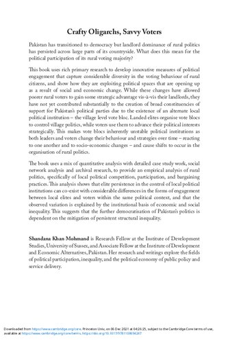 Crafty Oligarchs, Savvy Voters: Democracy under Inequality in Rural Pakistan (South Asia in the Social Sciences, Series Number 8)