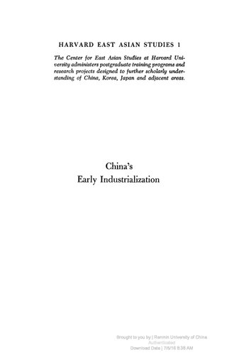 China's Early Industrialization : Sheng Hsuan-huai and Mandarin Enterprise