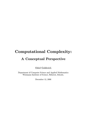 Computational Complexity: A Conceptual Persp ective