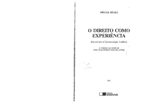 O direito como experiência - 2ª edição de 1992