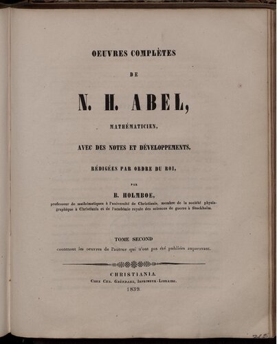 Oeuvres completes de N. H. Abel