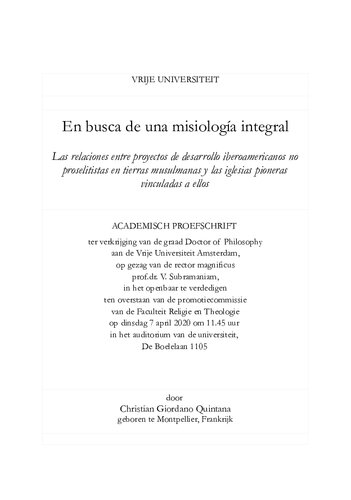 En busca de una misiología integral: las relaciones entre proyectos de desarollo iberoamericanos no proselitistas en tierras musulmanas y las iglesias pioneras vinculadas a ellos