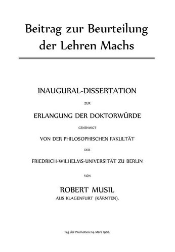 Beitrag zur Beurteilung der Lehren Machs / Inaugural-Dissertation zur Erlangung der Doktorwürde