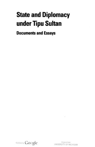 State Diplomacy Under Tipu Sultan: Documents and Essays