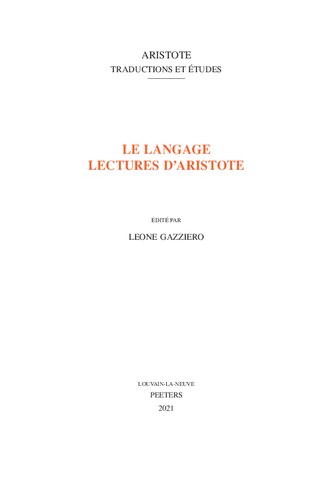 Le langage. Lectures d’Aristote