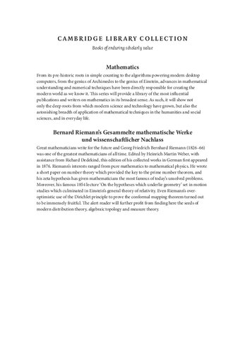 Bernard Riemann's gesammelte mathematische Werke und wissenschaftlicher Nachlass