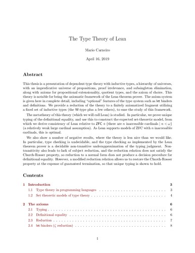 The Type Theory of Lean [Thesis]