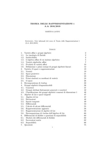 Teoria delle rappresentazioni 1, A.A: 2018/2019