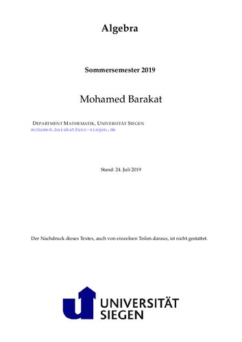 Algebra: Sommersemester 2019