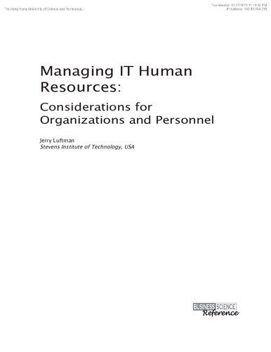 Managing IT Human Resources: Considerations for Organizations and Personnel