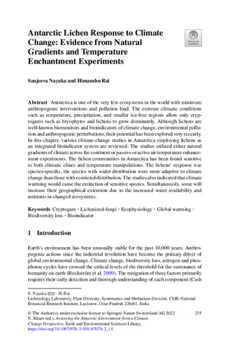 Antarctic Lichen Response to Climate Change: Evidence from Natural Gradients and Temperature Enchantment Experiments