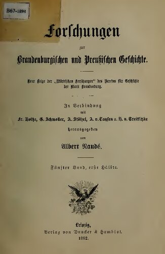 Forschungen zur Brandenburgischen und Preußischen Geschichte (Neue Folge der 